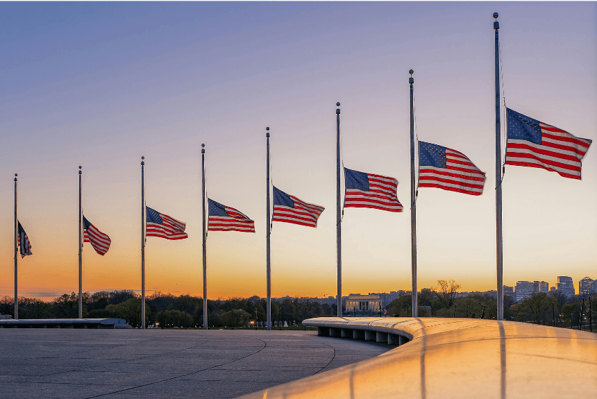 USA flags at half mast
